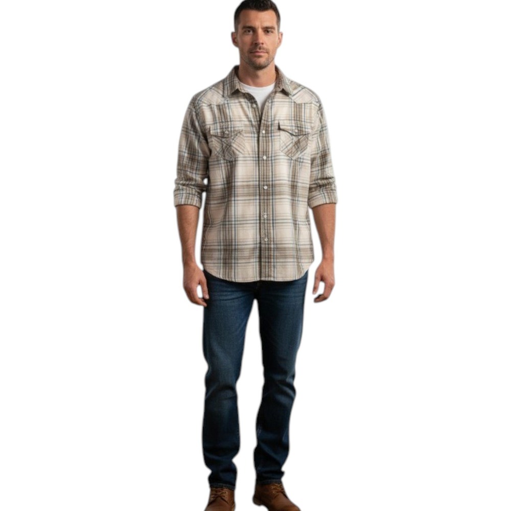 American Rag Top Shirt Mens White Gray Long Sleeve Button Up Casual Plaid Medium
